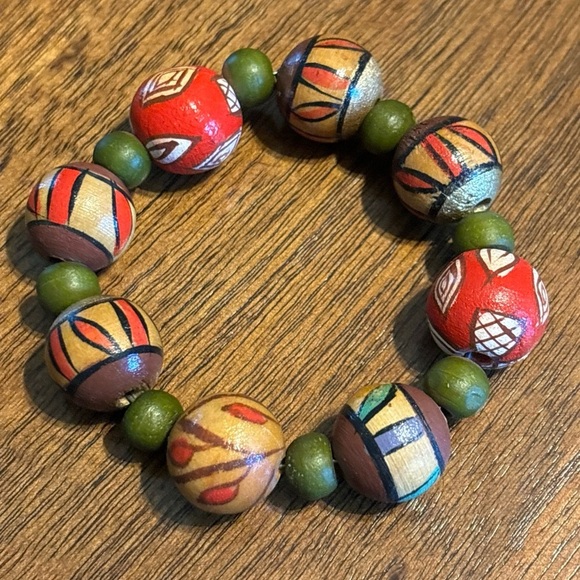 Pier 1 Wood Beaded Multicolored Southwest Aztec Boho Style Napkin Rings 6pc - Picture 2 of 4